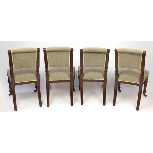 7 - Set of four walnut dining chairs with fluted legs, each 90cm high