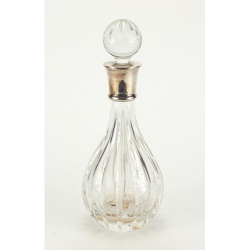 2128 - Modern Carrs cut glass decanter with silver collar, Sheffield, 31.5cm high