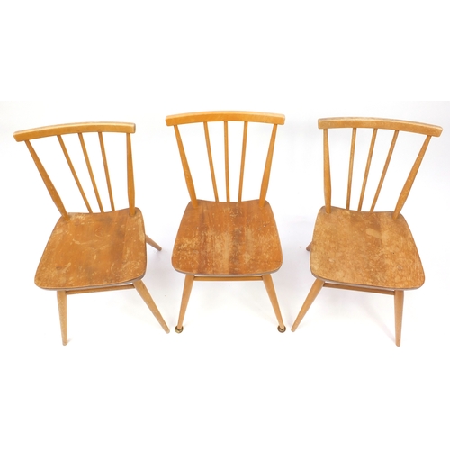 2044a - Set of six Ercol light elm stick back dining chairs, each with labels, each 80cm high