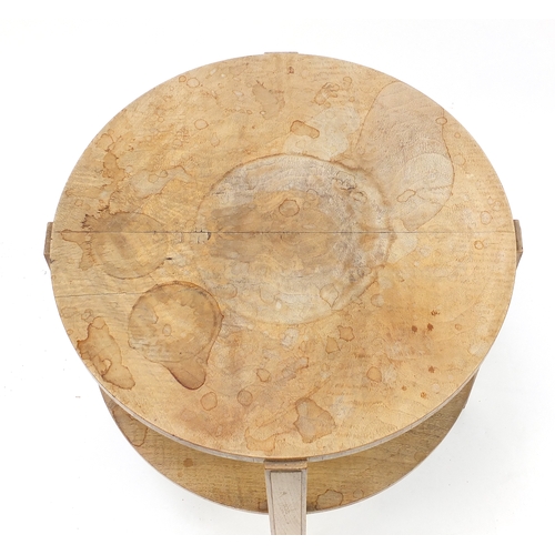 2014a - Art Deco circular walnut coffee table, retailed by Heals of London, 51cm high x 53cm in diameter