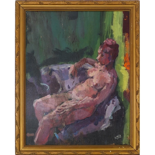 34 - After Gotlib, oil onto wood panel, seated nude female, gilt framed, 45cm x 34cm excluding the frame
