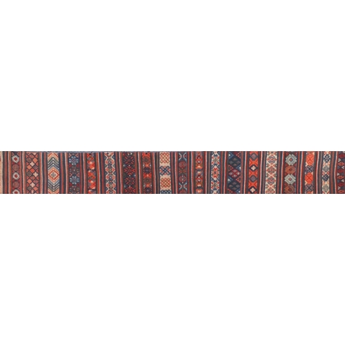 77 - Rectangular Kilim wool carpet runner having an all over geometric design, 360cm x 46.5cm