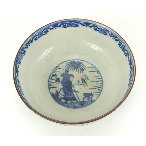 140 - Japanese blue and white porcelain bowl decorated with flowering branches, 18cm in diameter