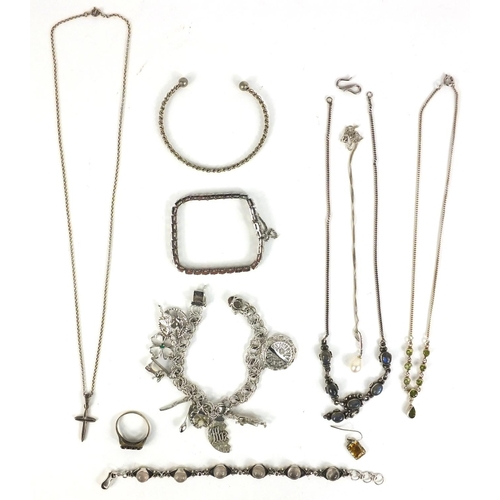 238 - Silver and white metal jewellery including bracelets set with semi precious stones, necklaces, etc a... 