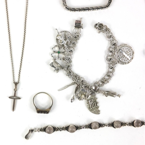 238 - Silver and white metal jewellery including bracelets set with semi precious stones, necklaces, etc a... 