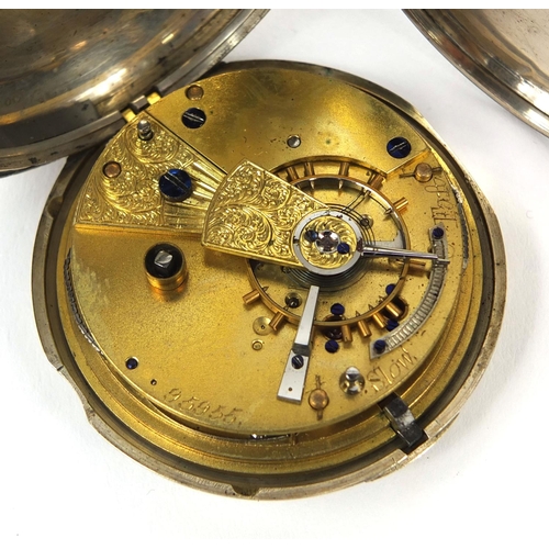 242 - Silver gentleman's full hunter pocket watch with engine turned decoration and fusee movement and a g... 