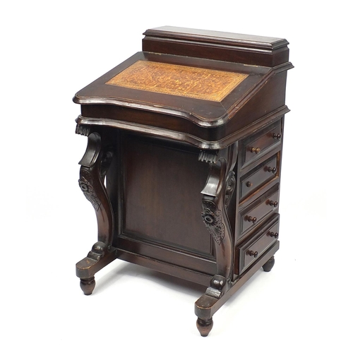 2 - Victorian mahogany davenport with tooled leather insert, fitted interior and a series of drawers, 87... 