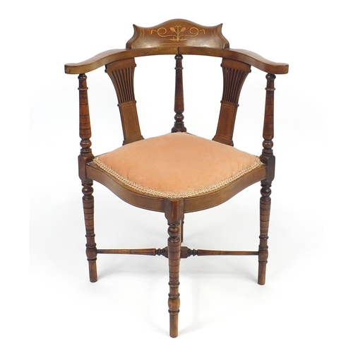 45 - Edwardian inlaid mahogany corner chair, 76cm high