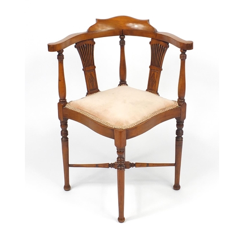 88 - Edwardian carved mahogany corner chair, 75cm high