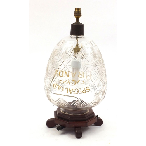 173 - Advertising Special Brandy cut glass dispenser converted to a table lamp, 52cm high