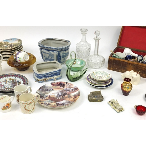 189 - Two boxes of assorted china and glassware including Wedgwood collector plates, Shelley lustre bowl, ... 