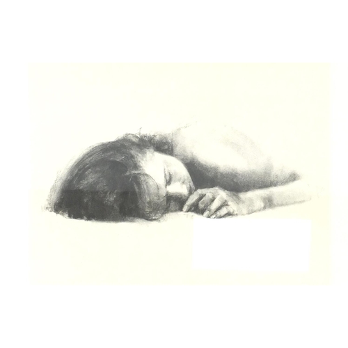 229 - Pencil signed black and white engraving, titled Sleeping Head? numbered 46/100, framed, 65cm x 52cm