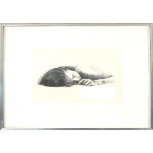 229 - Pencil signed black and white engraving, titled Sleeping Head? numbered 46/100, framed, 65cm x 52cm