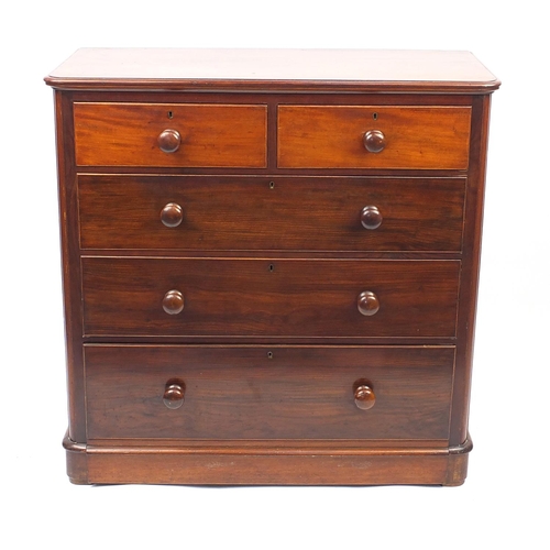 34 - Victorian mahogany five drawer chest fitted with two short above three long graduated drawers, 104cm... 
