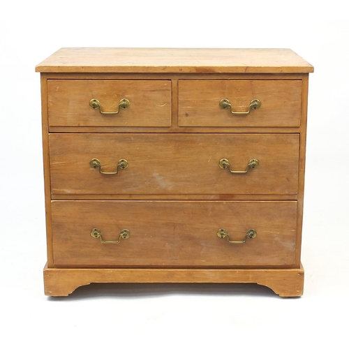 33 - Stripped pine four drawer chest with bracket feet, 81cm H x 89cm W x 55cm D