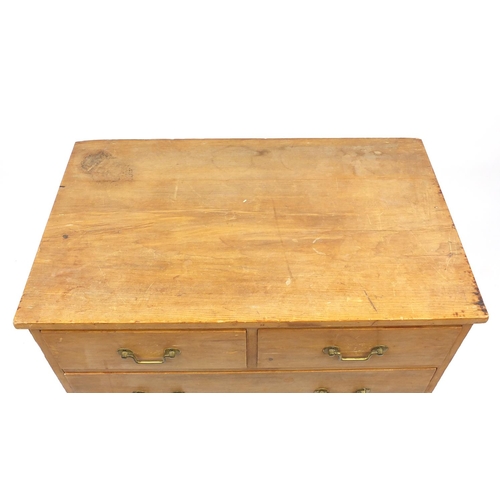 33 - Stripped pine four drawer chest with bracket feet, 81cm H x 89cm W x 55cm D