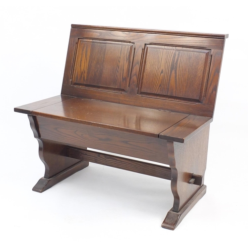 9 - Oak hall bench with lift up seat, 83cm H x 86cm W x 56cm D