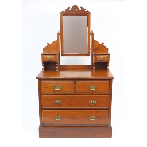 31 - Edwardian walnut dressing chest with mirrored back above two short and two long drawers, 163cm H x 9... 