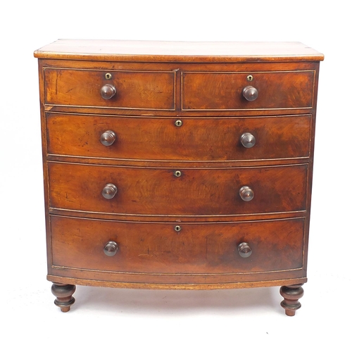 1 - Victorian mahogany bow front five drawer chest fitted with two short above three long graduated draw... 