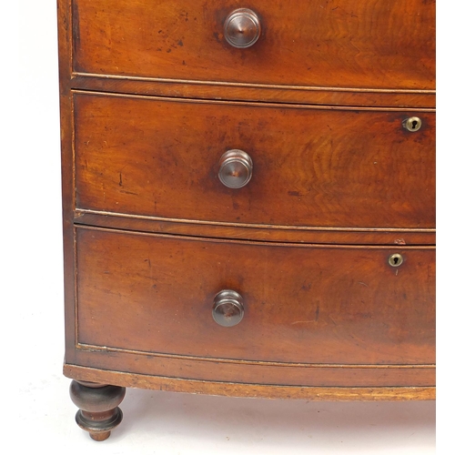 1 - Victorian mahogany bow front five drawer chest fitted with two short above three long graduated draw... 