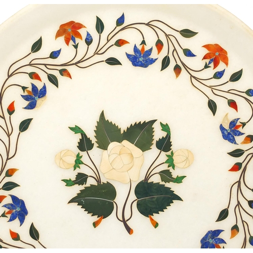39 - Circular Pietra dura tray inlaid with ivory and malachite, 33cm in diameter
