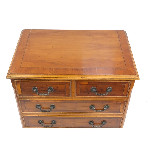 4 - Inlaid yew six drawer chest fitted with two short above four long drawers, raised on bracket feet, 8... 