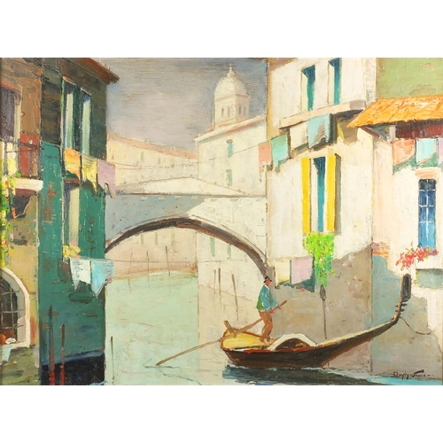 2060 - After Cecil D'oyly John - Venetian canal, oil onto board, mounted and framed, Aldridge Bros Art Deal... 