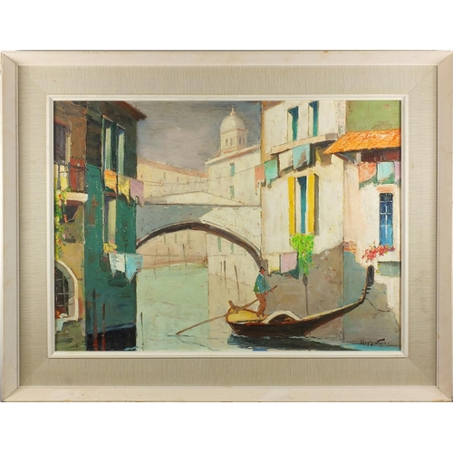 2060 - After Cecil D'oyly John - Venetian canal, oil onto board, mounted and framed, Aldridge Bros Art Deal... 
