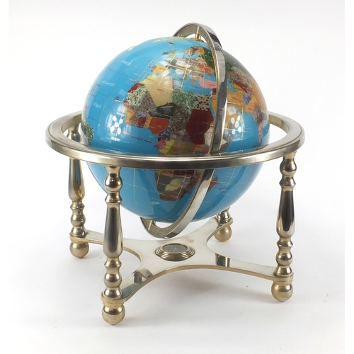 2054 - Large gemstone table globe with compass under tier, 45cm in diameter