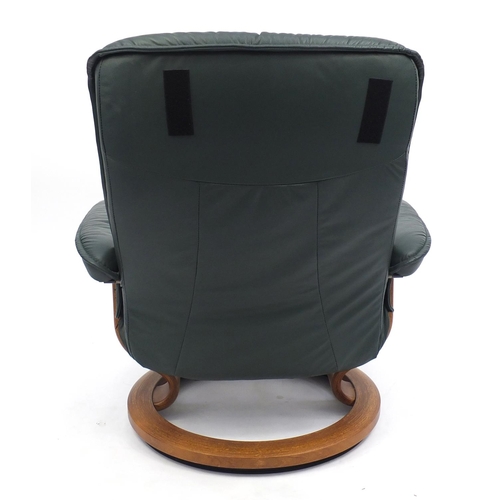 2025 - Ekornes green leather stressless arm chair with stool