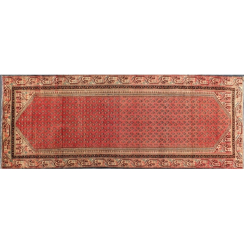 2035 - Persian Araak carpet runner, the central field with stylised motifs within floral boarders, 300cm x ... 