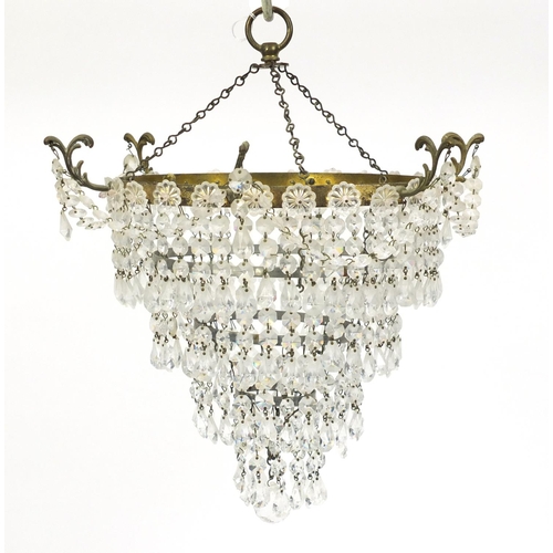 2046 - Four tier glass and brass chandelier, 35cm in diameter