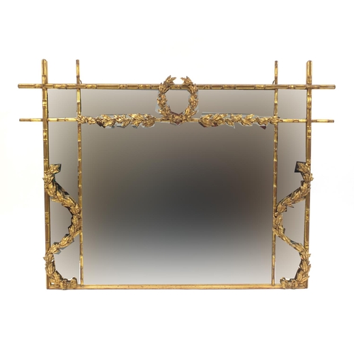 2009 - Ornate simulated bamboo gilt framed over mirror, decorated with leaves and berries, 165cm x 121cm