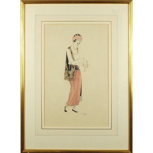 49 - N C Newman - 1920's Fashion designs, Pair of ink and watercolours, both mounted and gilt framed, eac... 