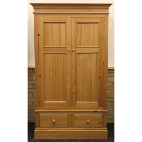 42 - Pine double wardrobe fitted with two drawers to the base (OPTION), 206cm H x 120cm W x 58cm D