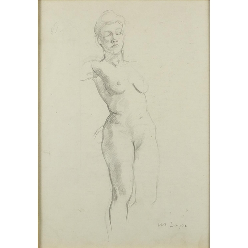 1413 - Moses Soyer - Nude females, three pencil sketches onto paper, all framed, the largest 39cm x 28.5cm