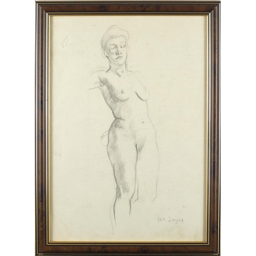 1413 - Moses Soyer - Nude females, three pencil sketches onto paper, all framed, the largest 39cm x 28.5cm