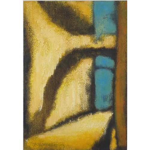 1384 - Karl Heinz-Moeller - Abstract composition, oil onto paper, mounted and framed, 48cm x 33cm