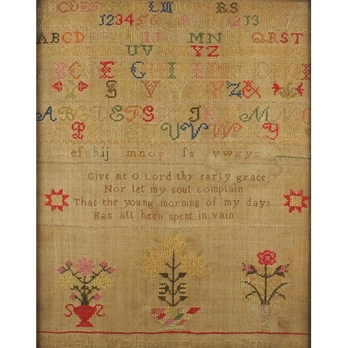 136 - Early 19th century needlepoint sampler by Elizabeth Wrightson, aged 7 years, dated 1820, framed, 37.... 
