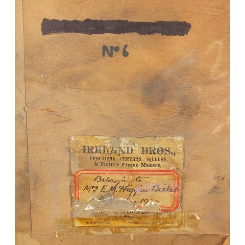 1179 - Abstract composition, colourful shapes, oil onto board, bearing an inscribed Ireland Bros label vers... 