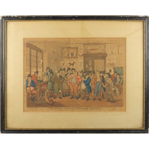 1429 - Thomas Rowlandson - The Jockey Club or Newmarket meeting, coloured etching, mounted and framed, 35cm... 