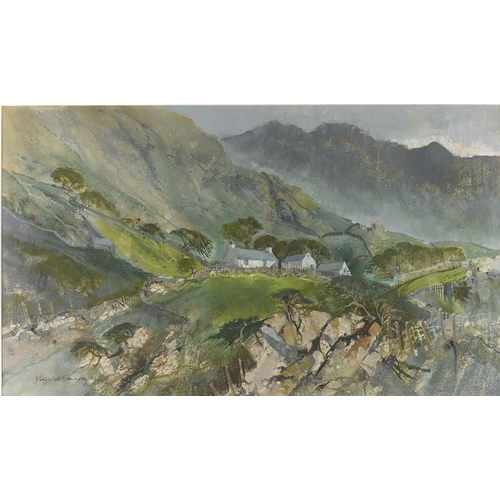 1212 - Malcolm Edwards - Snowdonian Farm, pastel, Exhibition Pastel Society 1982 at The Mall Galleries insc... 