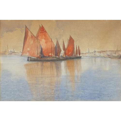1402 - Stacy Aumonier - Venice and sandy beach, two early 20th century watercolours onto card, mounted and ... 
