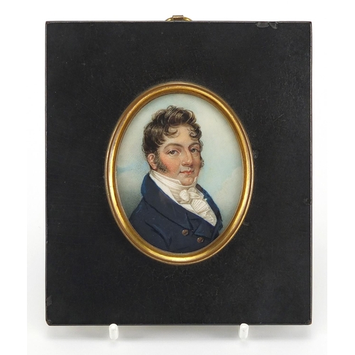 1 - Georgian oval hand painted portrait miniature onto ivory of Joseph Colyer, inscribed Painted by Geor... 