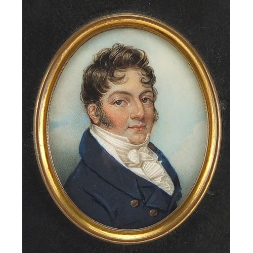 1 - Georgian oval hand painted portrait miniature onto ivory of Joseph Colyer, inscribed Painted by Geor... 