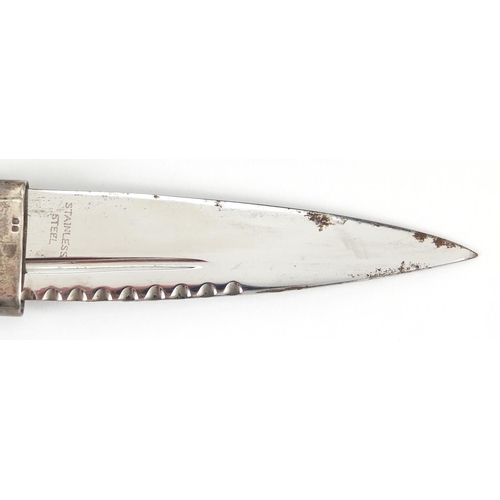 77 - Scottish silver mounted Skean-Dhu with weave design grip, 20cm in length