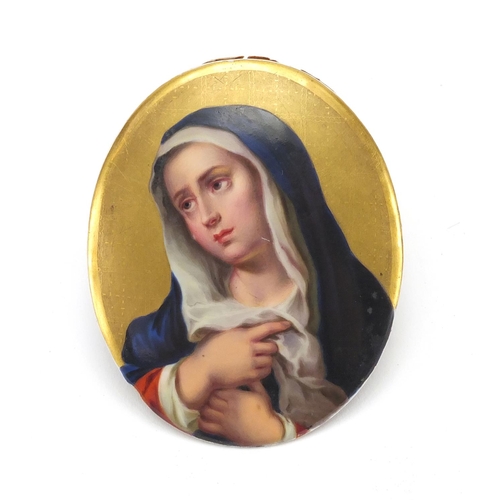 720 - 19th Century continental porcelain plaque hand painted with a portrait of Madonna, impressed 15 K to... 