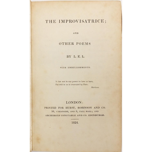 273 - The Improvisatrice and other poems of Letitia Elizabeth Landon, 19th century hard back book printed ... 