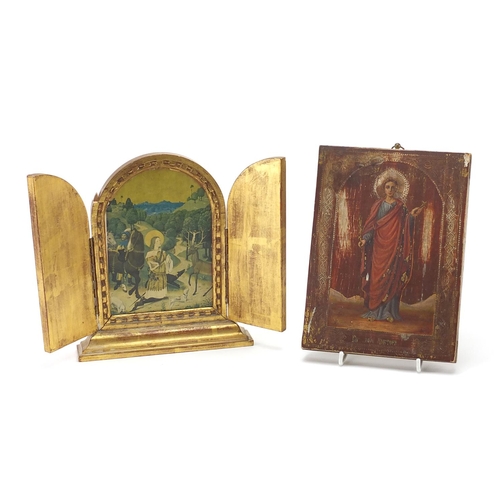 44 - Two Russian religious icons including one of the Vision of St Hubert by Van Der Weyd, and one hand p... 
