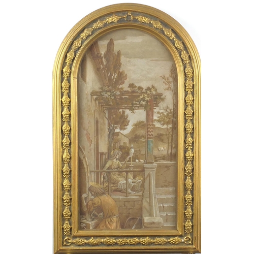 1180 - Ricciardo Meacci - Religious scene, heightened watercolour and gilt onto card, housed in a gilt arch... 